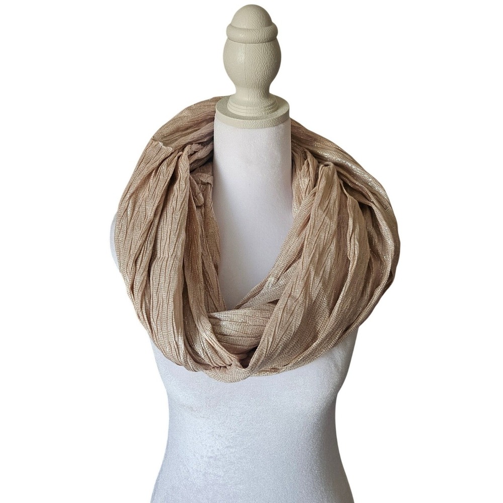 White House Black Market Champagne Metallic Infinity Scarf Shimmer Knit